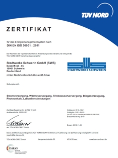 Zertifikat TÜV NORD Energiemanagementsystem, Copyright: TÜV NORD