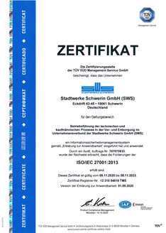 Zertifikat TÜV Süd ISMS , Copyright: TÜV Süd